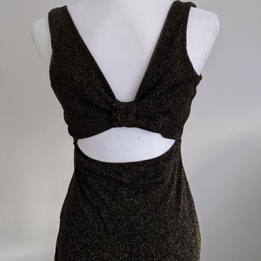 Short Black Gold Mini Dress Open Back XS - Picture 3 of 8